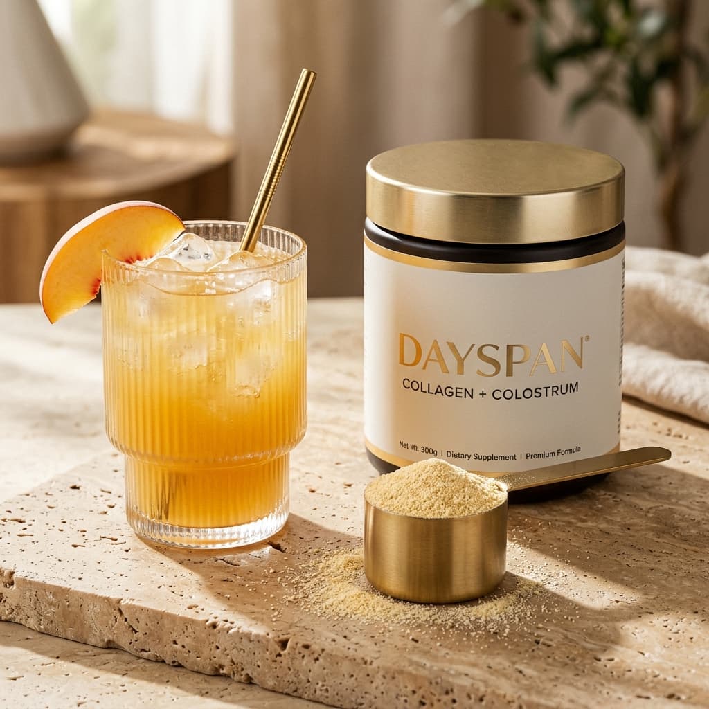 A glass and scoop in an illustrative sunlit Dayspan setting