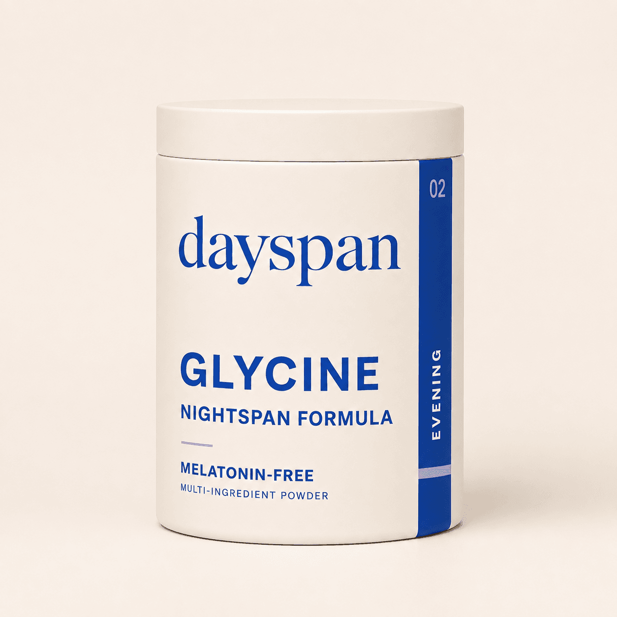 Dayspan Nightspan ivory jar with royal-blue lettering and lavender accents — front packaging concept