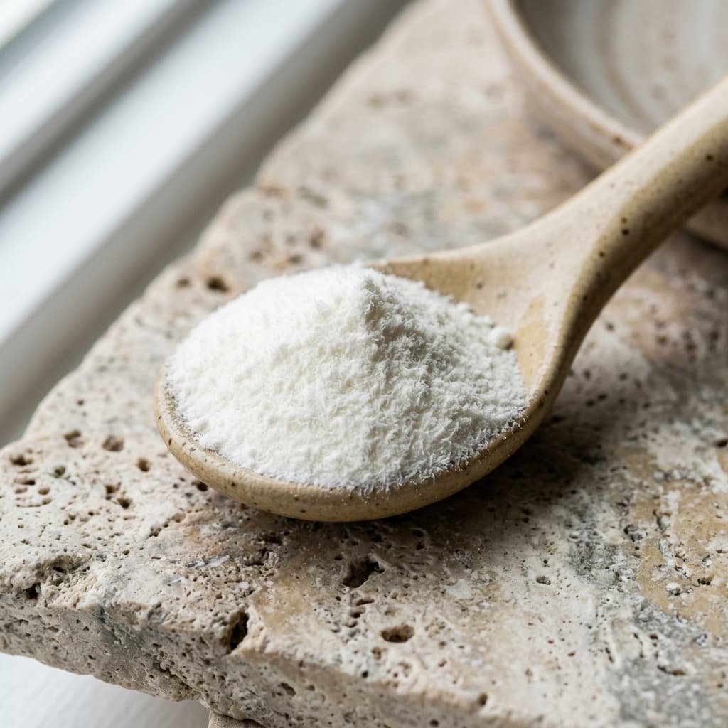 Concept photograph of hydrolyzed collagen peptide powder.