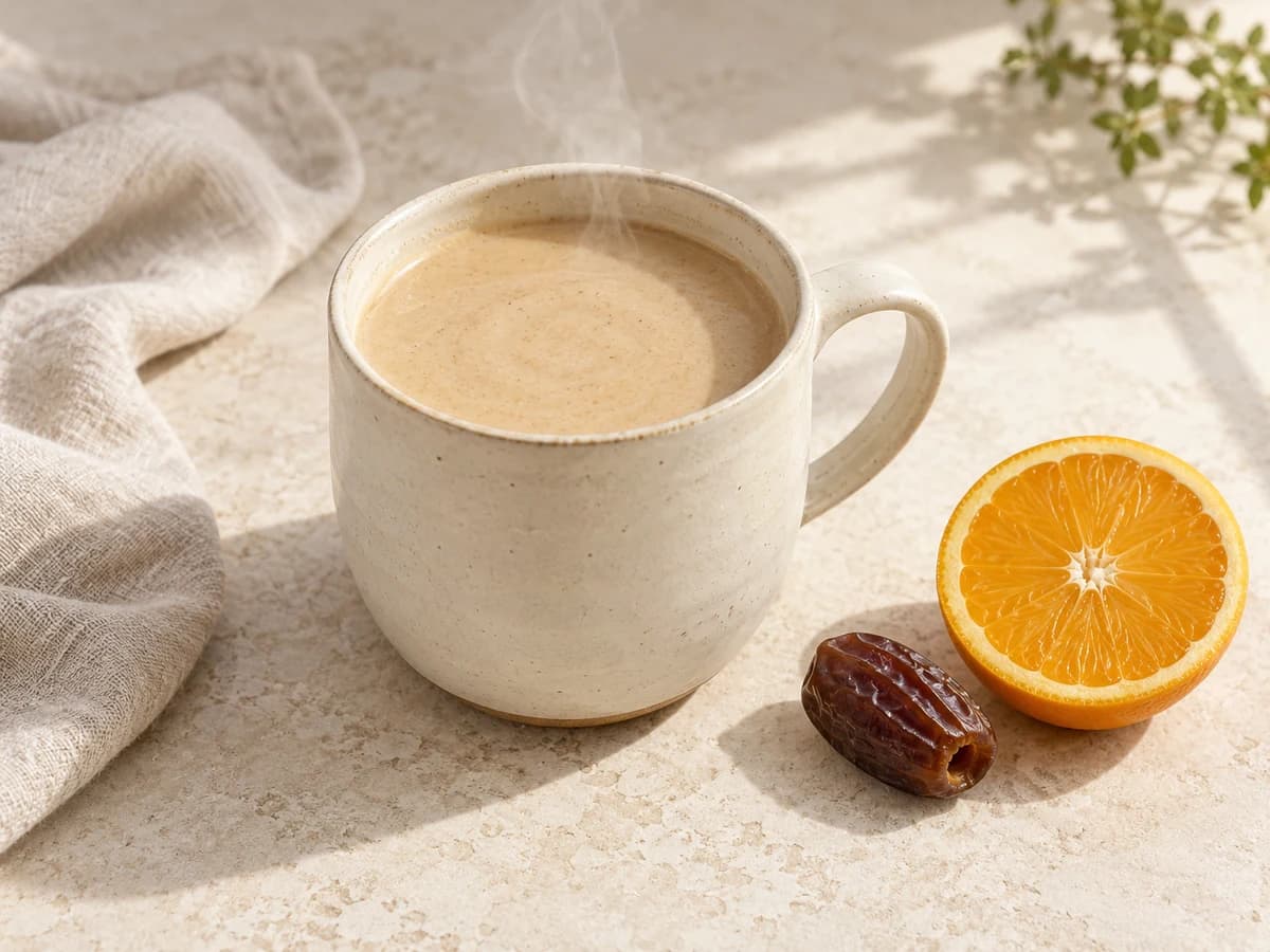 Date, orange & tahini cup, shown in a generated food illustration